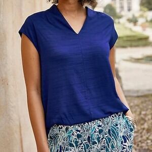 J Jill Wearever Collection Womens Blue V Neck Cap Sleeve Top Size L‎ Twilight